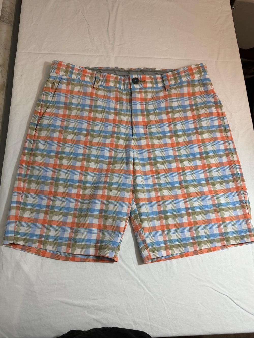Tommy Bahama Men's Plaid Flat-Front Shorts - Orange, Blue, Green